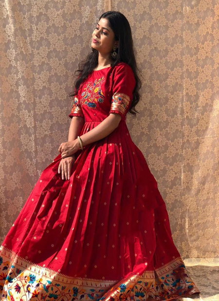 Red Colour Jacquard Silk With Zari Weaving Work Gown Wholesale Suppliers In India YNF 5302 